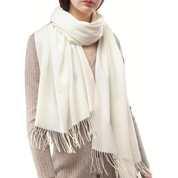 Women's White Pashmina Shawl Wraps Cashmere Feel Winter Scarf Soft Warm Blanket - Picture 6 of 8